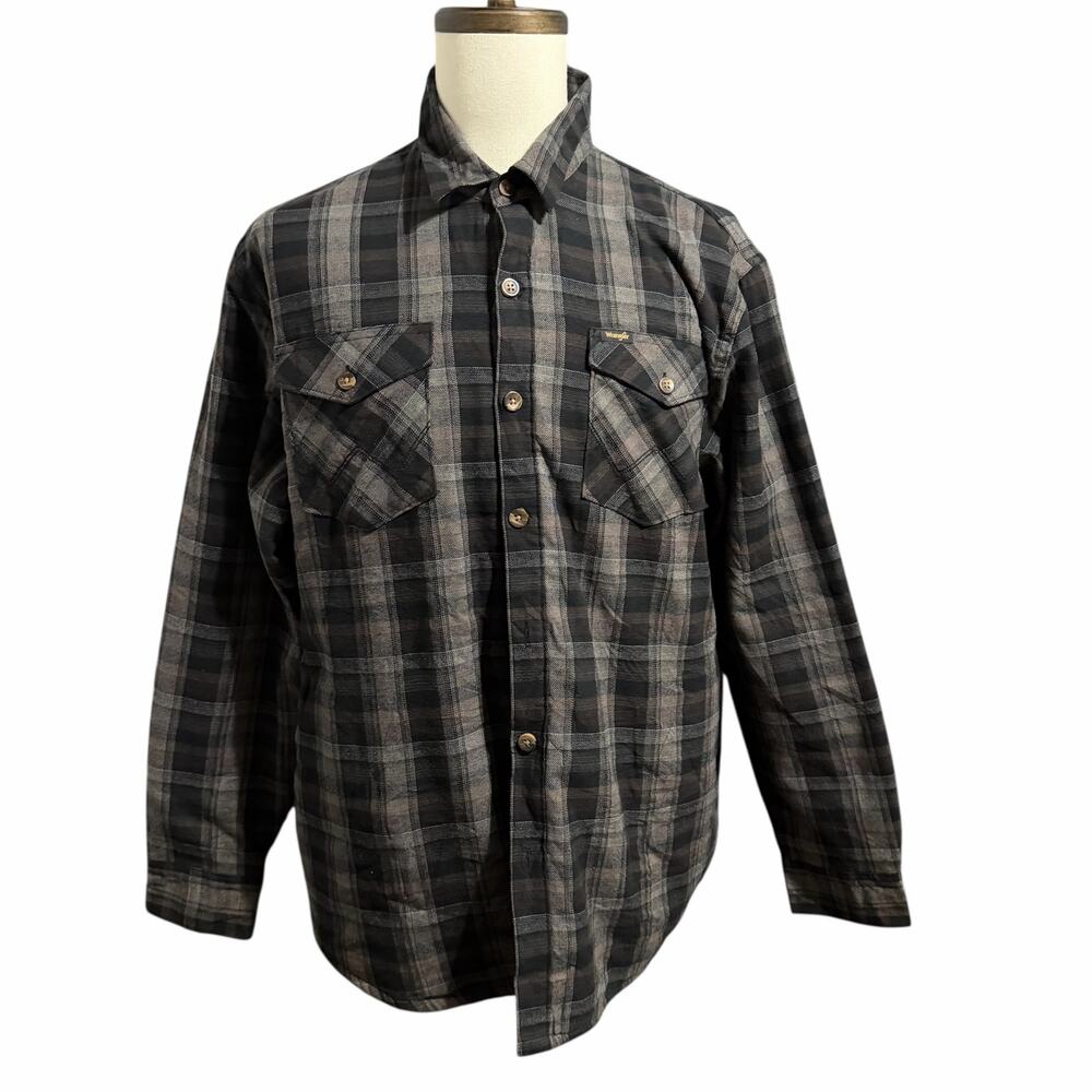 Wrangler NEW Men's Navy Plaid Faux Shearling Workwear Flannel Shacket Sz L